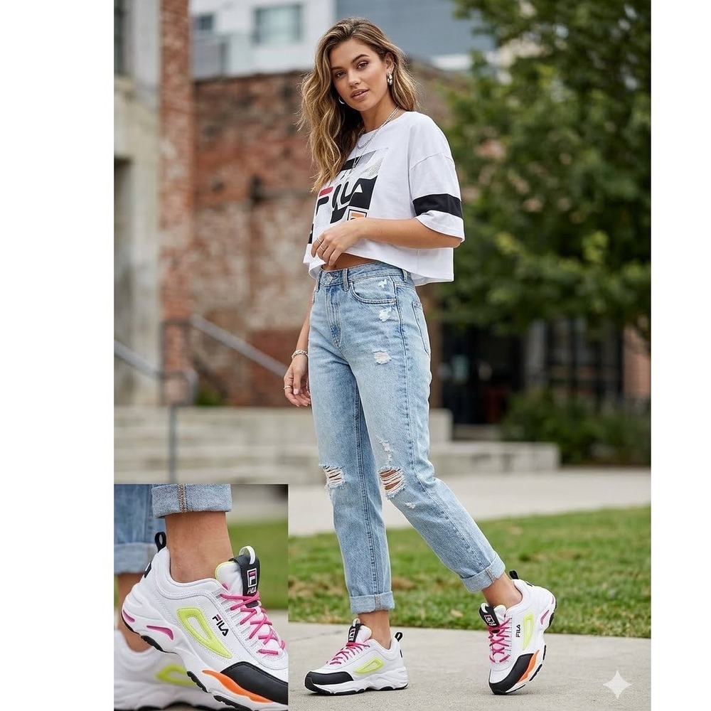 Fila Ray Tracer White Black Multi Color Chunky Sneakers Womens 8 5FM00650-133